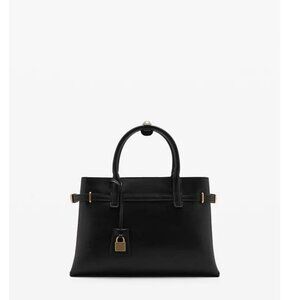 MANGO MNG leather padlock charm women's satchel tote crossbody bag - Black